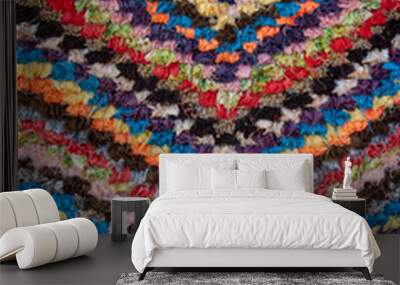 Carpet of many colorful pieces of fabric in Morocco Wall mural