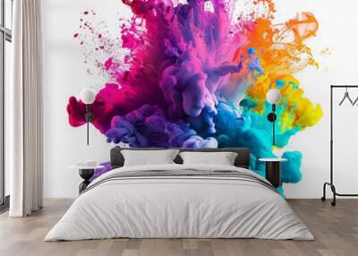 abstract colorful ink splash paint vibrant cloud explosion isolated white background liquid art color burst artistic design creative splash colorful explosion  Wall mural