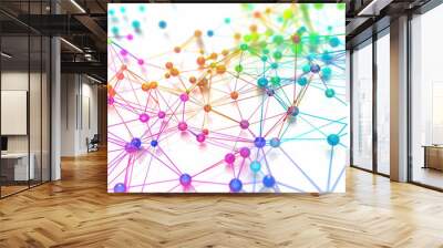 abstract network colorful geometry connection nodes structure technology data science digital lines web communication pattern design internet  Wall mural