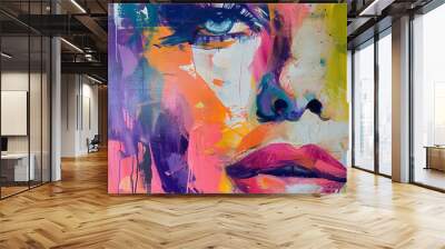 art abstract face painting colorful modern expression portrait brushstrokes bright creative eye lips vibrant artistic canvas  Wall mural