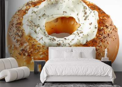 bagel cream cheese food snack breakfast isolated poppy seeds sesame seeds white background bakery round bread bread brunch cheese spread  Wall mural