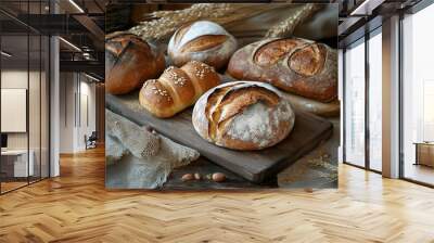 bread bakery loaf artisanal baked crust pastry brown wheat fresh food homemade delicious rustic flour seeds  Wall mural