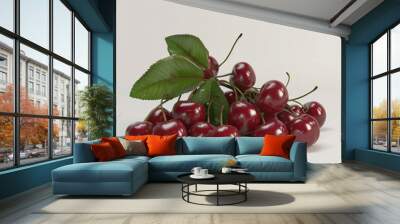 cherries fruit red fresh ripe food bunch healthy leaves natural vitamin juicy organic raw sweet diet nutrition bright  Wall mural