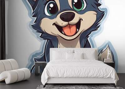 dog puppy cartoon cute animal pet playful canine happy blue character illustration smile sitting adorable fluffy friendly young joyous domestic cheerful whimsical furry  Wall mural