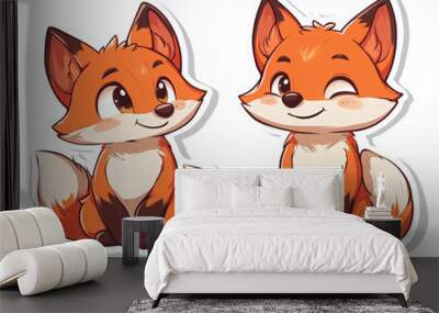 fox animal cute cartoon character orange sitting playful wildlife illustration happy adorable ears fur design art graphic digital drawing nature pet  Wall mural