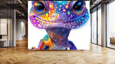 gecko reptile colorful vibrant animal lizard art illustration digital art fantasy neon colors cute detailed close-up eye-catching amphibian exotic pattern  Wall mural