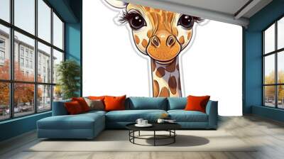 giraffe cartoon animal wildlife cute illustration character art funny face design graphic children playful jungle nature zoo african animal exotic cute animal baby giraffe  Wall mural