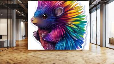 hedgehog colorful cute animal cartoon illustration fluffy vibrant creature wildlife art character pet portrait fantasy nature smiling playful baby animal graphic design whimsical  Wall mural