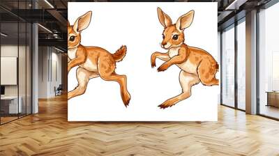 kangaroo animal cute cartoon illustration wildlife marsupial jumping running orange fur playful character design desert animal pet adorable animated animal energetic  Wall mural