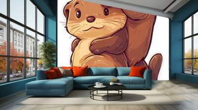 otters animals cute cartoon wildlife playful illustration funny character baby animals friends happy nature aquatic soft furry two otters animal pair adorable creatures Wall mural