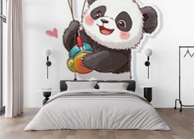 panda balloons cute animal cartoon playful happy illustration kawaii wildlife fun smiling character children celebration party love adorable plush  Wall mural