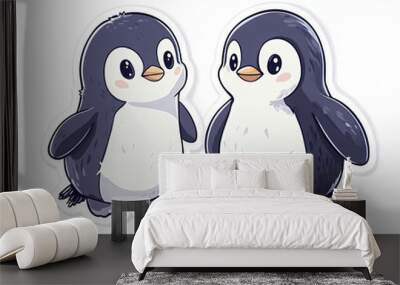 penguin cute animal cartoon illustration character joy wildlife arctic snowy playfulness adorable penguin duo fluffy penguins happy animals winter theme  Wall mural