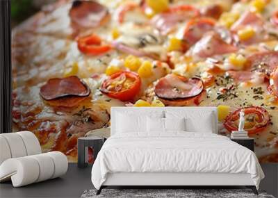 pizza food cheese tomato pepperoni mushrooms corn herbs crust tasty delicious italian cuisine meal dinner lunch  Wall mural