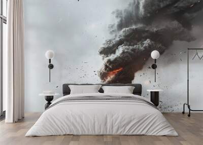 smoke fire explosion disaster emergency destruction chaos burning clouds dark grey sky ash dramatic atmospheric  Wall mural