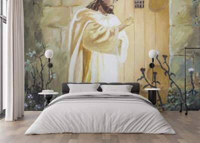 Jesus knocking on the door, original oil painting on canvas Wall mural