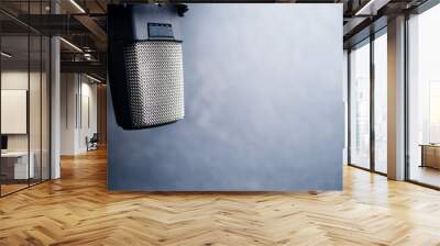 Microphone in a recording studio on a gray background, close up, soft focus  Wall mural