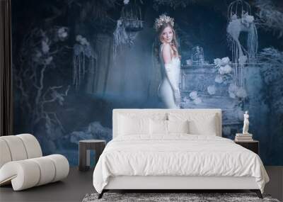 snow Queen in fairy forest Wall mural