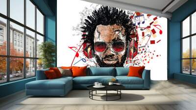 Afro-americam man listening to music Wall mural