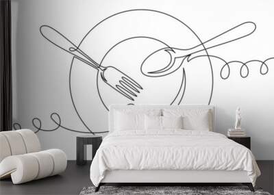 cutlery continuous line vecto... Wall mural