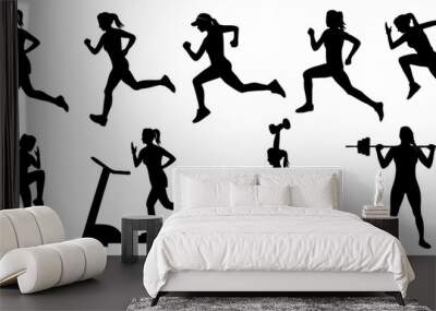 silhouettes of running woman Wall mural