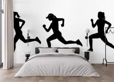 silhouettes of running woman Wall mural