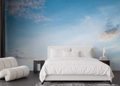 Beautiful , luxury soft gradient blue white clouds and sunlight on the blue sky perfect for the background, take in everning,Twilight, Large size, high definition landscape photo Wall mural