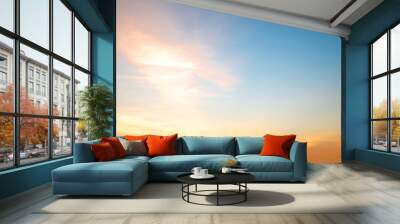 Beautiful , luxury soft gradient orange gold clouds and sunlight on the blue sky perfect for the background, take in everning,Twilight, Large size, high definition landscape photo Wall mural