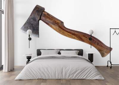 Old rusty axe with old wood isolated on a white background,, PNG file Wall mural