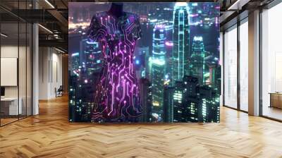 Merge futuristic technologies with Scifi Fashion Trends by infusing the unmistakable glow of neon circuit patterns into cyber-inspired clothing designs Wall mural