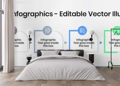 6 Steps Infographics Design Template - Graph, Pie chart, workflow layout, square diagram, circular diagram, brochure, report, presentation, web design, banner Editable Vector illustration Wall mural