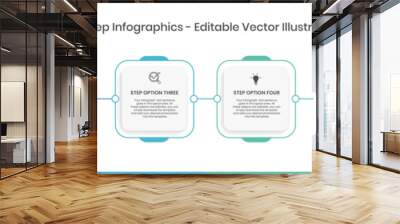 6 Steps Infographics Design Template - Graph, Pie chart, workflow layout, squire diagram, brochure, report, presentation, web design. Editable Vector illustration Wall mural