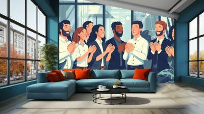 Illustration image capturing the moment of employee recognition with colleagues applauding and celebrating, Focus on the joy and appreciation in their expressions, Business team clapping together Wall mural