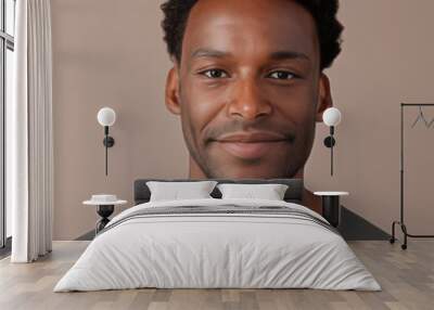 Portrait close up shot of a decent looking happy smiling man isolated in a copy space black background, Profile picture of an employee Wall mural