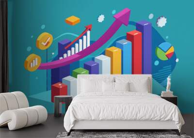  3d business graph upgoing vector arts illustration Wall mural