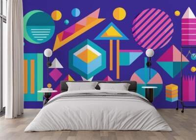  A set of Abstract geometric shapes collection. Trendy graphic elements set, vector illustration. Modern art decor basic signs. Flat style Wall mural