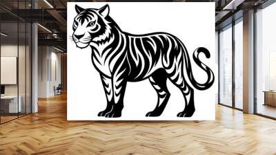  Full body black and white tiger silhouette vector art illustration Wall mural