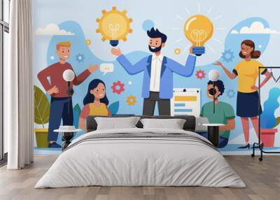  Team leader presents new ideas and creativity vector art illustration Wall mural