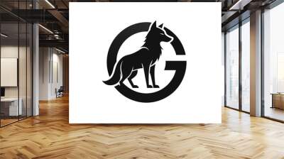 A Animal logo vector art illustration with an wolf icon in a circle featuring a modern, elegant shape with an underline, merged with the initials JG, placed on a solid white background vector art illu Wall mural