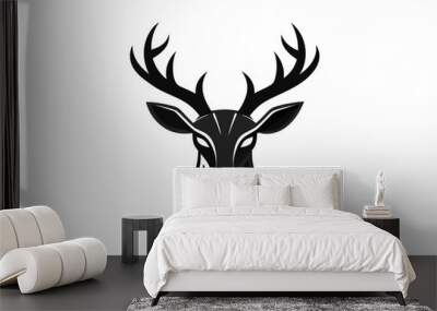 A deer head icon, featuring a modern stylish shape with an underline, set on a solid white background silhouette black vector art illustration Wall mural