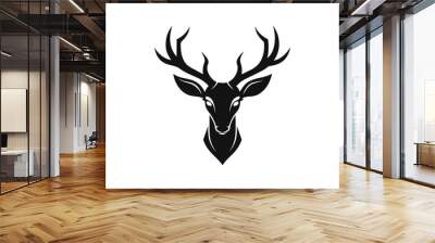 A deer head icon, featuring a modern stylish shape with an underline, set on a solid white background silhouette black vector art illustration Wall mural