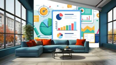 A financial report with charts and graphs. vector art illustration Wall mural