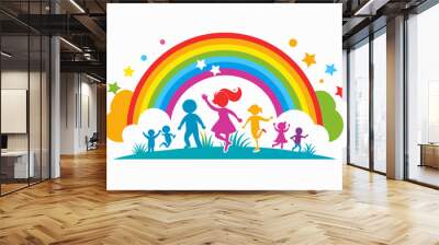 Baby children party rainbow happy silhouette logo event summer newborn  Wall mural