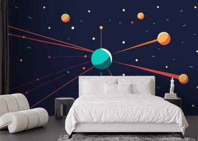 Dots and lines penetrate upward through particle trajectory network technology and speed sense background stock illustration Wall mural