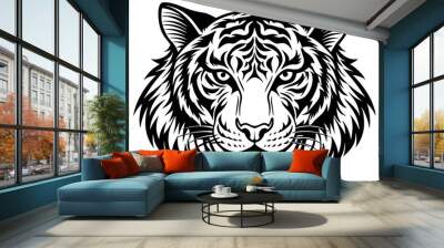 Tiger head silhouette black linocut vector illustration Wall mural