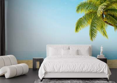 Beach with palm trees, ocean view, summer 3D background illustration concept Wall mural