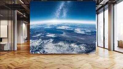 view of stars and milkyway above earth from space. beautiful space view of the earth with cloud form Wall mural