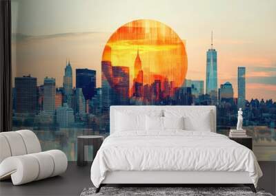 An artistic representation of a city skyline in a modern graphic style Wall mural