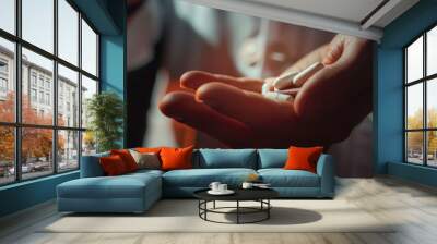 Close up of male hand doctor with pills Wall mural