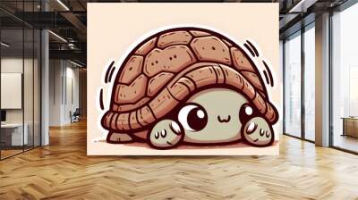 A doodle art of a shy turtle peeking out of its shell Wall mural