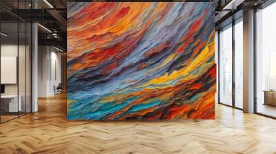 Texture, background, pattern. A painting painted by the artist with oil paints. Abstract multicolored strokes, surreal drawing Wall mural